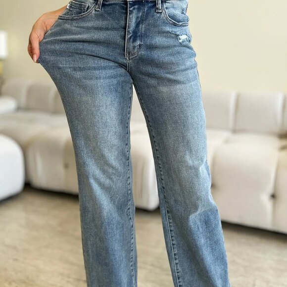 Judy Blue Full Size Mid Rise Destroyed Hem Distressed Jeans - Picture 3 of 6